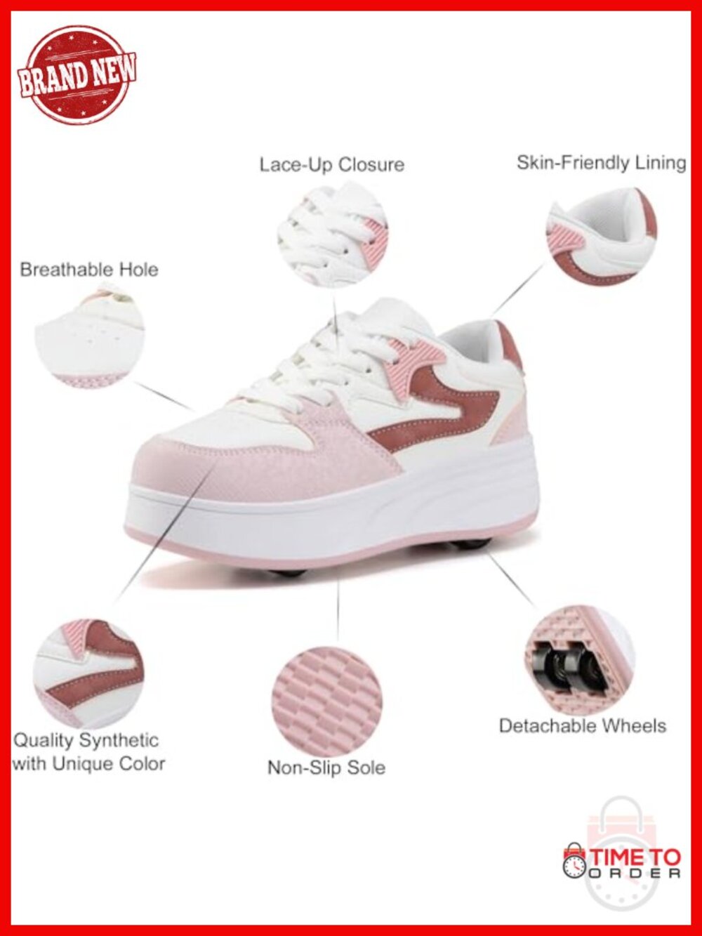 Roller Skate Shoes with Detachable Wheels for Women - Faux Leather Sneakers - Picture 4 of 6